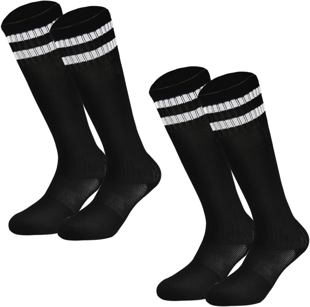 Youth Soccer Socks Kids Athletic Socks Striped Cushion Knee High Baseball Socks