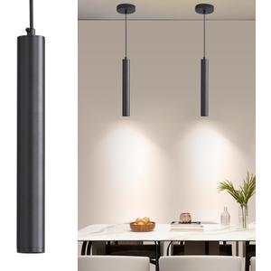 2 Pack Mini Kitchen Island Pendant Light, LED Minimalist Ceiling Hanging Light, 3 Color 3000K/4500K/6500K, Adjustable Height, Black Modern Linear Lamp Lighting for Dining Room, Bedroom, Bar