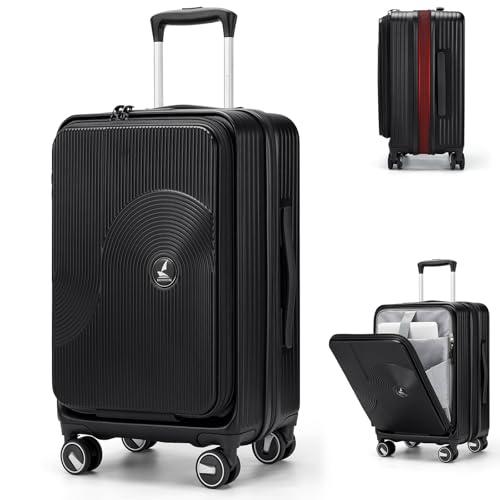 RAINSMORE Carry on Luggage 20 Inch Expandable, Airline Approved Carry on Suitcase with Front Compartment & Top Opening Hard Shell Rolling Travel Luggage with TSA Lock & Spinner Wheels, Black