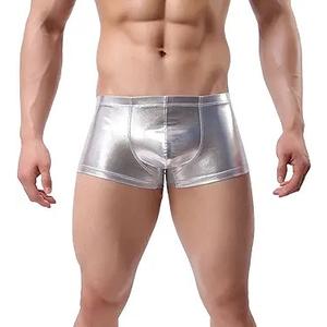 Mens Faux Leather Painted Flat Angle Underwear Sexy Enhancing Four Corner Briefs Mens Underwear Briefs Soft, Large