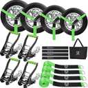4 Pack Car Tie Down Straps for Trailers, Tire Ratchet Strap with Snap Hooks, 2" x8' 10,000lbs Break Strength -T-Handle Car Hauler Tire Lasso Wheel Straps for Hauling UTV, Truck, SUV
