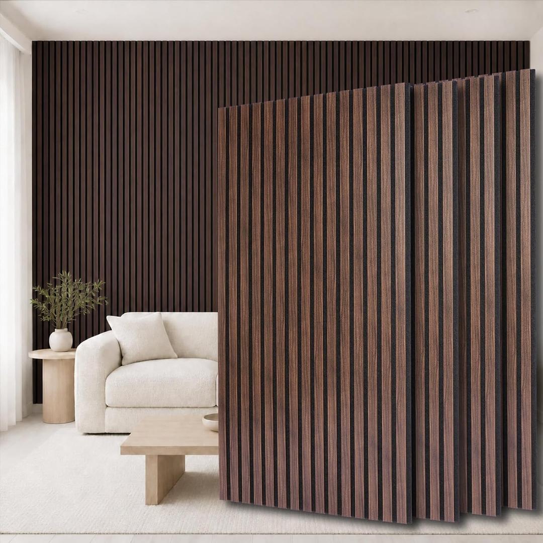 Wood Slat Acoustic Wall Panels, 4-Pack, 47.2" x 23.6", Dark Walnut