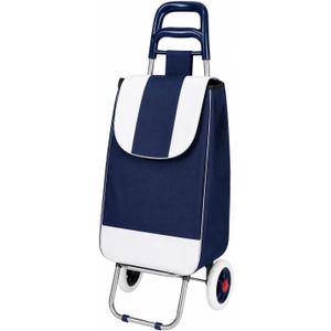 Rolling Shopping Cart with Wheels, Foldable Grocery Trolley Bag, Navy