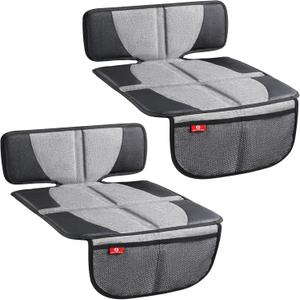 Helteko Car Seat Protector - 2 Pack Seat Mat for Under Child Booster Carseat, Seat Cover Protector from Waterproof & Stain Resistant Thickest Padding Material for Leather and Fabric Seats, Gray