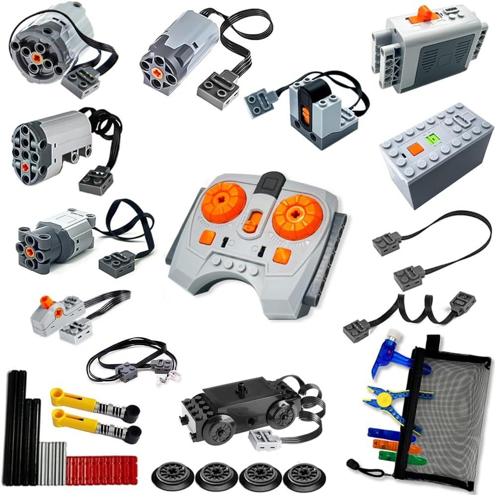 39-in-1 Motor Kit Compatible with Lego Technic: Motor*4, Battery Box*2, 2.4G Receiver, IR Speed Remote Control, Control Switch & Extension Wire & LED Light Wire, with Building Block Tool Kit