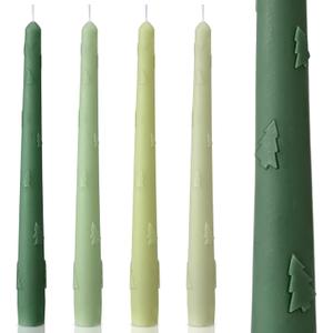 Nuanchu 4 Pcs 10 Inch Christmas Tree Taper Candles Green Long Tapered 3D Candlesticks Unscented, Smokeless, Dripless for Birthday Dinner Wedding Party Home Decor