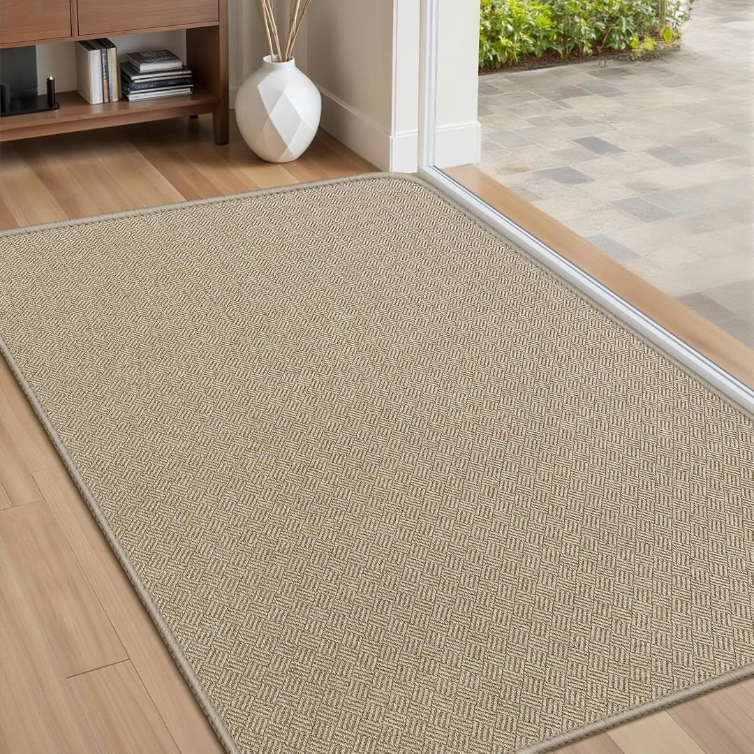 Ultra Thin Door Mat Indoor Entrance 24"x36", Welcome Mat, Khaki
