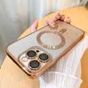 Phone Case Designed for 14 Pro Max Glitter Bling Plating Phone Cover Shockproof Protection Anti-Scratch Case for Women - Gold