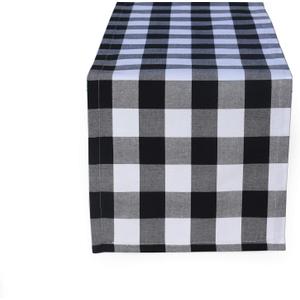 HOMEFSN 14 x 36 inch Tablerunners 100% Cotton Buffalo Check Table Runner for Christmas, Winter, Family Dinner, Outdoor or Indoor Parties Black and White