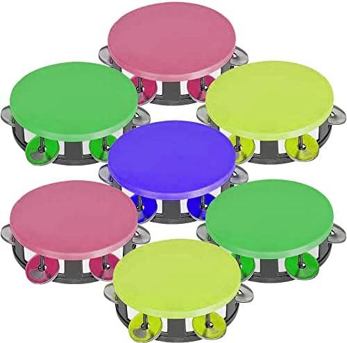 ArtCreativity Neon Tambourines for Kids, Set of 10, Percussion Musical Instruments for Boys and Girls, Durable Plastic and Metal Noise Makers, Birthday Party Favors and Goodie Bag Fillers, 4 Colors