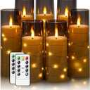 Flameless Candles,with Embedded Star String, Battery Operated Candles Flickering LED Pillar Candles with Remote Control and Timer, Home Decoration Add a Warm and Romantic AtmosphereSet of 7 (Grey)