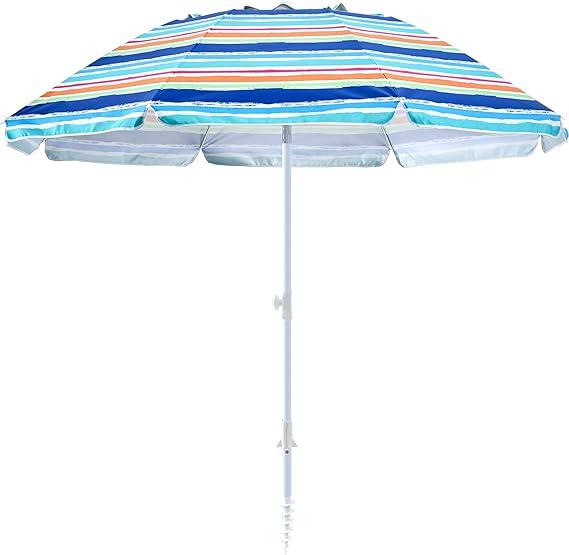 beach umbrella with sand anchor,UPF 50+protection,8 ribs, beach umbrellas for sand portable,with button tilt - multifunctional outdoor sunshade for gardens,courtyards,and beaches.