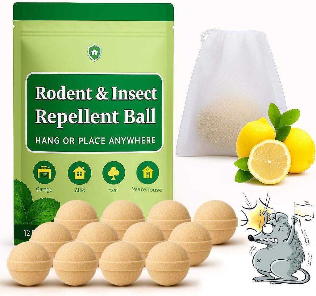 Rodent and Insect Repellent Balls, Rats and Squirrel Repellent for Indoor and Outdoor, Peppermint to Repel Rats and Mice, Mouse and Rodent Deterrent for House, Garden, 12 Packs