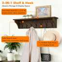 33" Coat Rack with Shelf Wall Mount, Pre-Assembled Solid Wood Coat Hooks with Shelf, Wall Coat Hanger with 7 Metal Triple-Hooks for Hanging Hat,Key,Clothes,Towel, for Entryway,Bedroom,Bathroom,Charred