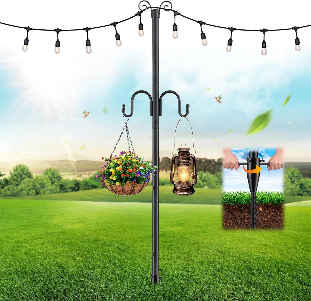 Shepherds Hooks for Outdoor,140 inch 4 Hooks Heavy Duty Adjustable Bird Feeder Pole for Hanging Plant Baskets, Lantern, Hummingbird Feeder Garden Plant, Hanging Wedding Decor,Wind Chimes (12 FT)