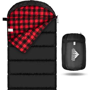 AGEMORE Cotton Flannel Sleeping Bag for Adults, Lightweight XXL Cotton Sleeping Bag for Camping Backpacking or Hiking, Water Resistant 3-4 Season Sleeping bag for Warm & Cool Weather (Black/ Red)