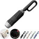 Ring Buckle Fully Automatic Umbrella, Reflective Safety Strip, Sturdy Windproof, Reverse Automatic, Travel Portable, Compact Folding (Black)