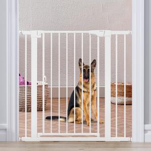 Mumeasy 36" High Extra Tall Dog Gate, 29.6"-40.5" Wide Pressure Mounted Tall Baby Gate for Dog, Auto Close Pet Gate with Door for Stairs, Doorways, House, White