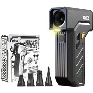 KiCA Electric Air Duster with LED Light - 130000 RPM Cordless Air Duster, Stepless Speed Control, Brushless Dust Blower for Computer, Keyboard, Outdoor, House and Car - Jet Fan Ultra(Black)