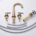 GGStudy 2-Handle Bathroom Faucet 3 Holes 360 Swivel Spout Antique Brass Widespread Bathroom Sink Faucet with Pop Up Drain