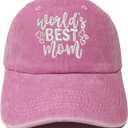 World's Best Mom Hat for Women, Gift of Mothers Day, Washed Pink Baseball Cap for Mother, Adjustable Cotton Snapback Dad Hat (Pink)