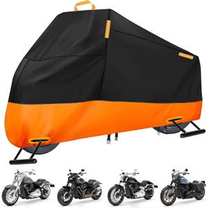 Motorcycle Cover Waterproof Outdoor, 300D Heavy Duty Motorcycle Cover for Harley Davidson Sportster 1200 883 Fat Boy 114 Street Bob, All Seasons Protection Scooter Cover Fits up to 96"