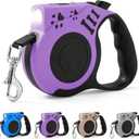 Retractable Dog Leash with USB Rechargeable Flashlight for Night Walks, 16FT Automatic Telescopic Tractor Dog Leash for Small and Medium Dogs, Purple