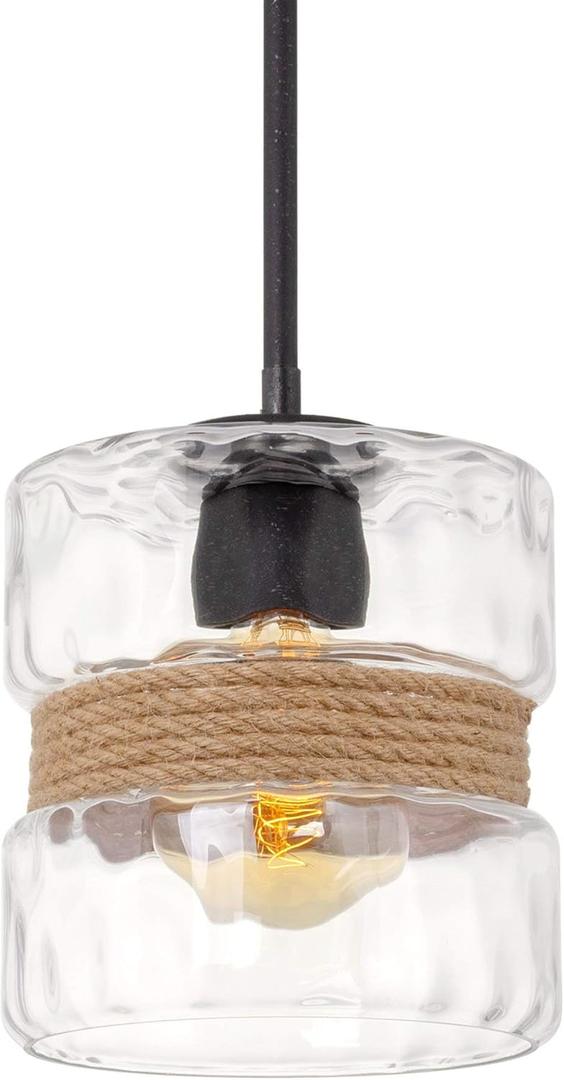 Kira Home Sage 10" Modern Pendant Light + Hammered Glass Shade, Textured Black Finish