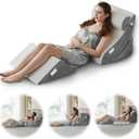 Ganaver 4pcs Orthopedic Bed Wedge Pillow Set Post Surgery Relaxing Back Adjustable Head Support Cushion Triangle Memory Foam Pillow for Acid Reflux Sleeping Reading Leg Elevation Snoring (White Grey)