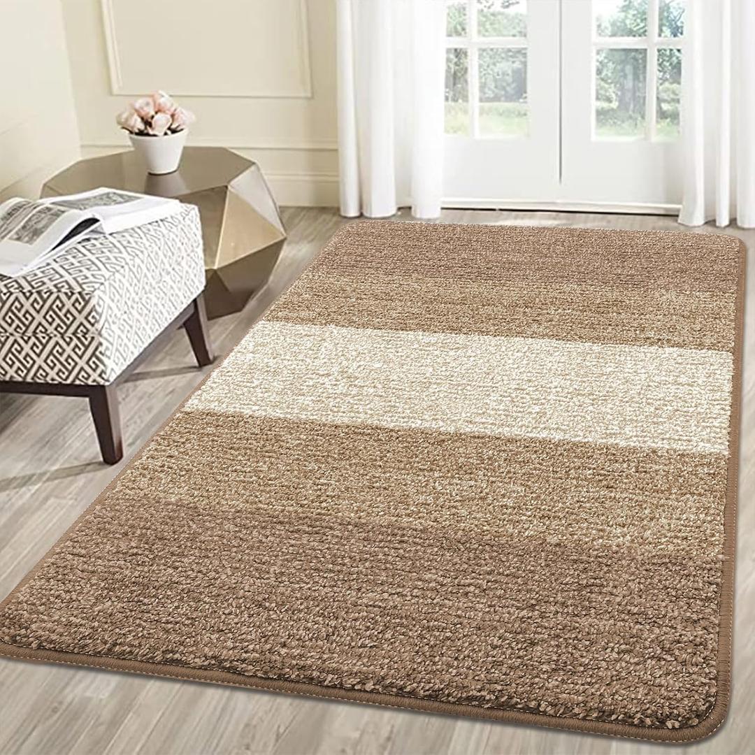 Smiry Dog Door Mat for Muddy Paws, Absorbs Moisture and Dirt, Low-Profile Entryway Mat with Non-Slip Backing, Entry Indoor Outdoor Doormat for Inside Floor (59x35 Inches, Khaki, Striped)