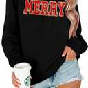 Merry Christmas Sweatshirts for Women Christmas Sequin Long Sleeve Shirts Ugly Xmas Sweater Patch Crewneck Pullover Top, XL