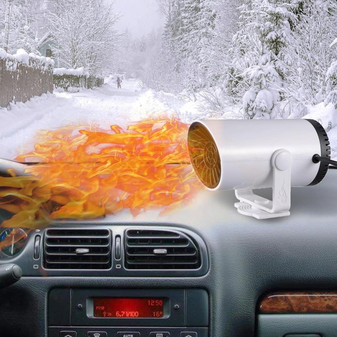 Portable 12V Car Heater, 2 in1 Fast Heating and Cooling Fan for Car Windshield Defogger Defroster, Plugin Cigaerte Lighter Suitable for Cars SUV Truck and Trailer (CFBS214)