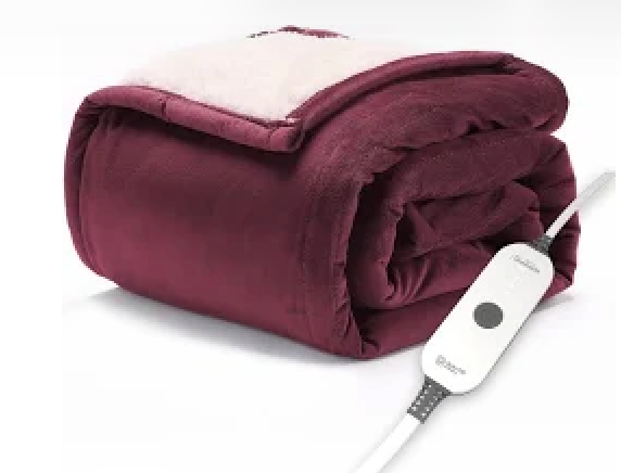 Sunbeam Royal Sherpa Foot Pocket Heated Throw Electric Blanket, 50" x 60", 4 Heat Settings, 4-Hour Auto Shut-Off, Warming Throw for Couch or Bed, Fast Heating, Machine Washable