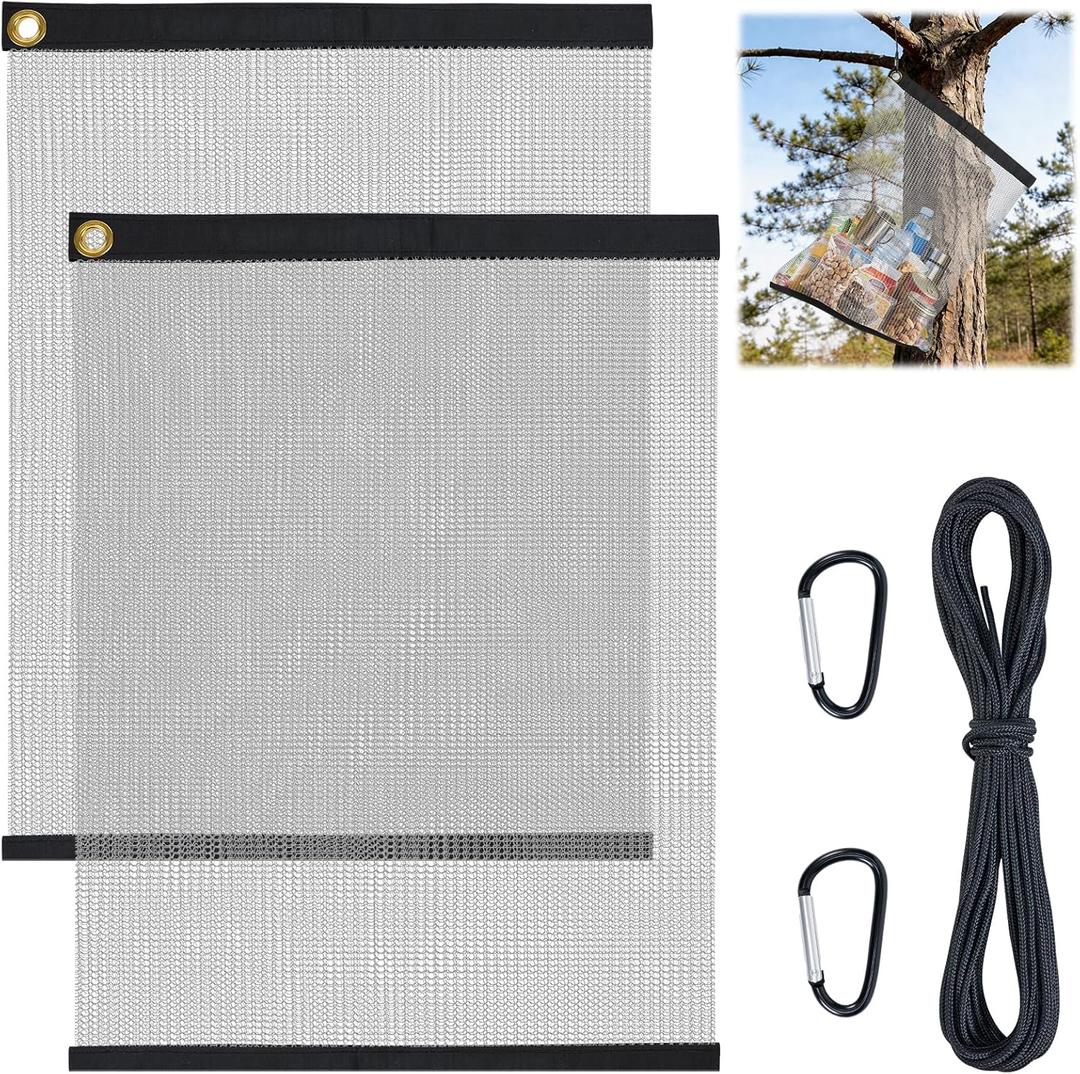 2 Pack Ultralight Rodent Proof Bear Bags, Wire Mesh Hanging Food Storage Bags for Camping and Backpacking, Critter Protection Kit with Nylon Rope and Carabiners