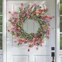Artgar Front Door Wreath 24 Inch Spring/Summer Wreaths for Front Door, Front Door Wreaths for All Seasons for Indoor Outdoor Home Office Wall Window Wedding Farmhouse Decor (Red&Orange&Purple)
