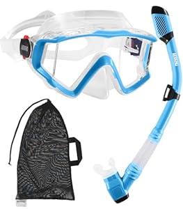 Aegend Snorkeling Gear for Adults Youth Kids, Snorkel Mask with Top Dry Valve - Panoramic View Anti-Leak and Anti-Fog with Mesh Bag for Snorkeling, Scuba Diving, Freediving & Swimming