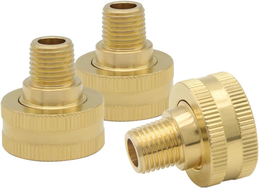 Hooshing 3PCS Garden Hose Adapter 3/4" GHT Female x 1/4" NPT Male Thread Brass Pipe Fittings Connect Garden Pipe Joint Repair Fittings