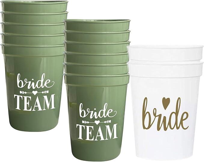 LADY&HOME 8Pack Bachelorette Party Cups-Bride Team Reusable Cups | Bridal Shower Supples,Bachelorette Party Decorations,Bridesmaid Favors (Sage Green Team)