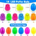 18 Pack Easter Eggs Filled Chick Duck LED Puffer Balls Easter Basket Stuffers for Kids Boys Girls, Light Up Squeeze Sensory Ball Fidget Toys for Easter Egg Fillers Easter Egg Hunt Party Favor Gifts