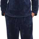 Fluffy Men's Pajamas Set, Soft Fleece PJs Sets Lounge Sleepwear Pajama Pants Comfy Pyjamas with Pockets for Warm Winter (X-Large, Navy Blue)