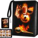 Sports Card Binder, Trading Card Binder 4 Pocket with 50 Sleeves Fits 400 Sport Cards, Sports Card Holder Binder with Zipper, Football Baseball Basketball Hockey Card Collection Storage Album (Black)