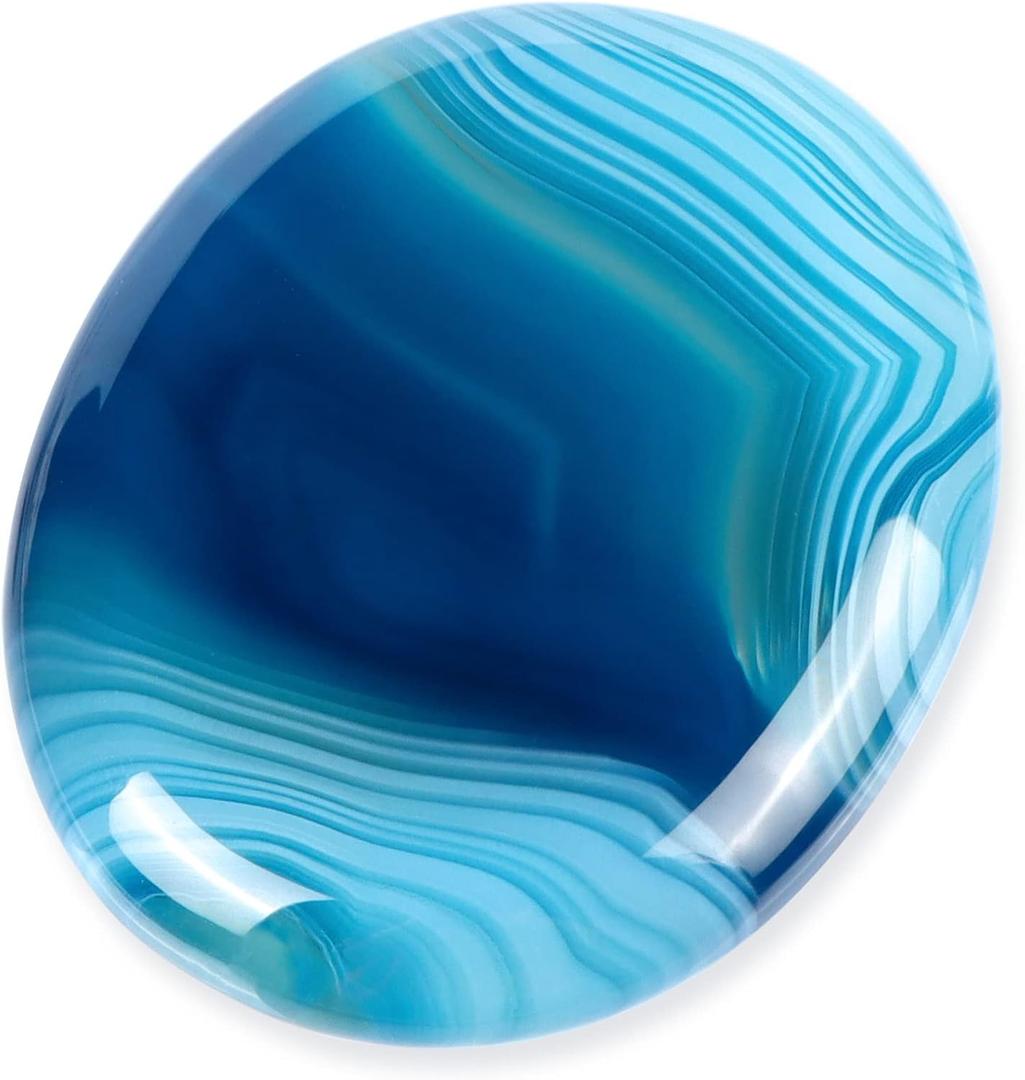 Artistone Blue Agate Crystal Thumb Worry Stones, Healing Crystal Polished Palm Pocket Chakra Gemstones for Anxiety, Stress, Reiki Gift 2.0"