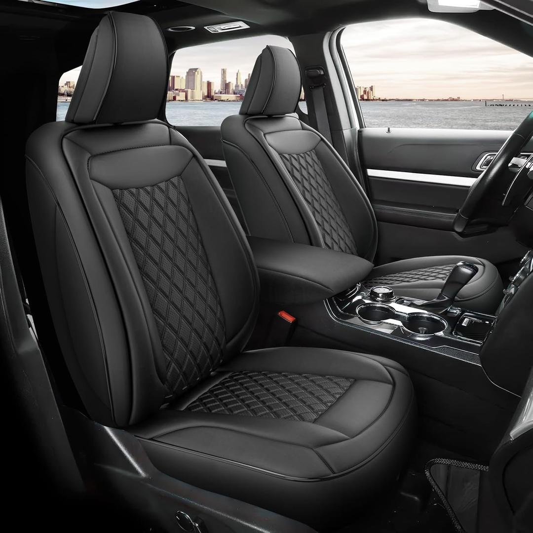 GIANT PANDA Pu Leather Car Seat Covers Full Set Custom Fit Ford Explorer XLT,ST-LINE,Limited,Timberline 2020 2021 2022 2023 2024-7 Seats,Three-Row Model, Second Row 40/20/40 Split- (Black) (7 Seats,2020-2024 XLT,ST-LINE,LIMITED,TIMBERLINE, Black (Diamond Style))