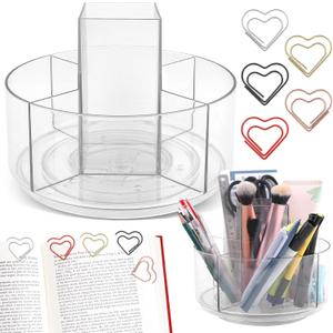 Rotating Pencil Holder for Desk,5 Slots 360 Spinning Acrylic Pen Holder,Marker Holder Crayon Organizer Pen Organizer for Office Home School