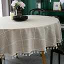 ColorBird Solid Embroidery Lattice Tablecloth Cotton Linen Dust-Proof Table Cover for Kitchen Dinning 70 Inch Round Table Cloth Linen 70"