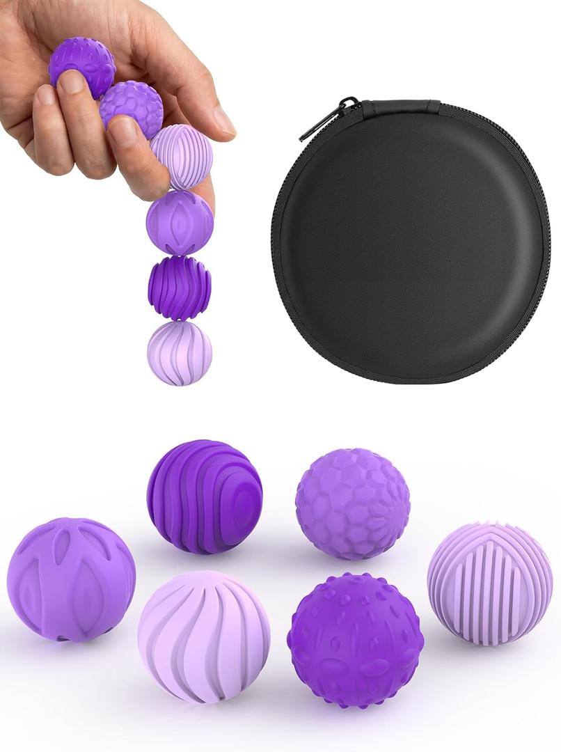 Silicone Magnetic Fidget Balls for Adults - 6PCS Stress Relief Sensory Toys for Anxiety & ADHD, Quiet Office Desk Toys, Ideal Gift for Men & Women (Textured BallsPurple)