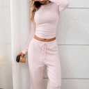 CHYRII Womens Two Piece Sets Fall Fashion Striped Long Sleeve Tops Wide Leg Palazzo Pants Outfits Loung Sets (Pink, S)