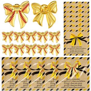 Liliaafar 20 Sets Baskteballs Soccers Softballs Enamel Pins Bulk Gifts Bow Lapel Pin Motivational Card for Senior Night Favor