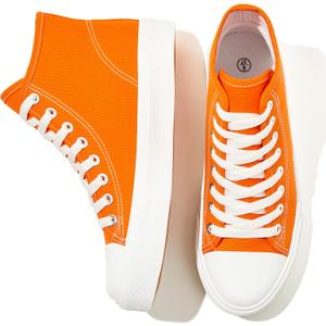 Uoidru High Top Sneakers for Women Canvas Shoes White Canvas High Tops Women Casual Shoes Lace Up Fashion Sneakers, Orange, Size 11