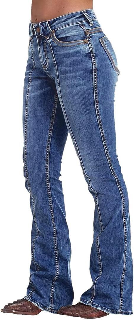 Flamingals Boot Cut Jeans for Women Mid Rise Butt Lifting Stretchy Trendy Bell Bottom Flare Denim Jeans (Medium)